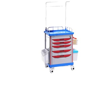 รถเข็นฉุกเฉินทางการแพทย์ Tongchen Abs Infusion Cart ขนาด 750x630 มม. พร้อมลิ้นชักห้าช่องและขาตั้งน้ำเกลือสำหรับใช้ในโรงพยาบาล - Product Image 1