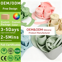 Ensemble d'ustensiles d'alimentation pour bébé en silicone, cuillère et fourchette souples avec sucette, sans BPA, avec bavoir/assiette/bol
