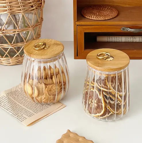Bambus deckel mit großer Kapazität Glasgefäße in Lebensmittel qualität Borosilikat-Klarglas-Gewürz glas mit Bambus deckel