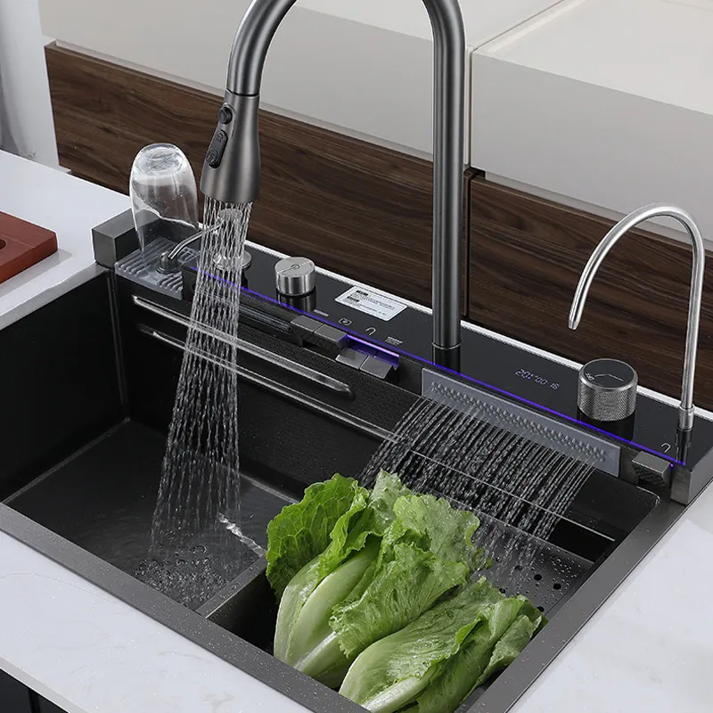 Modern çok fonksiyonlu mutfak lavabo paslanmaz çelik derin mutfak lavabo süzgeç fincan yıkayıcı ile