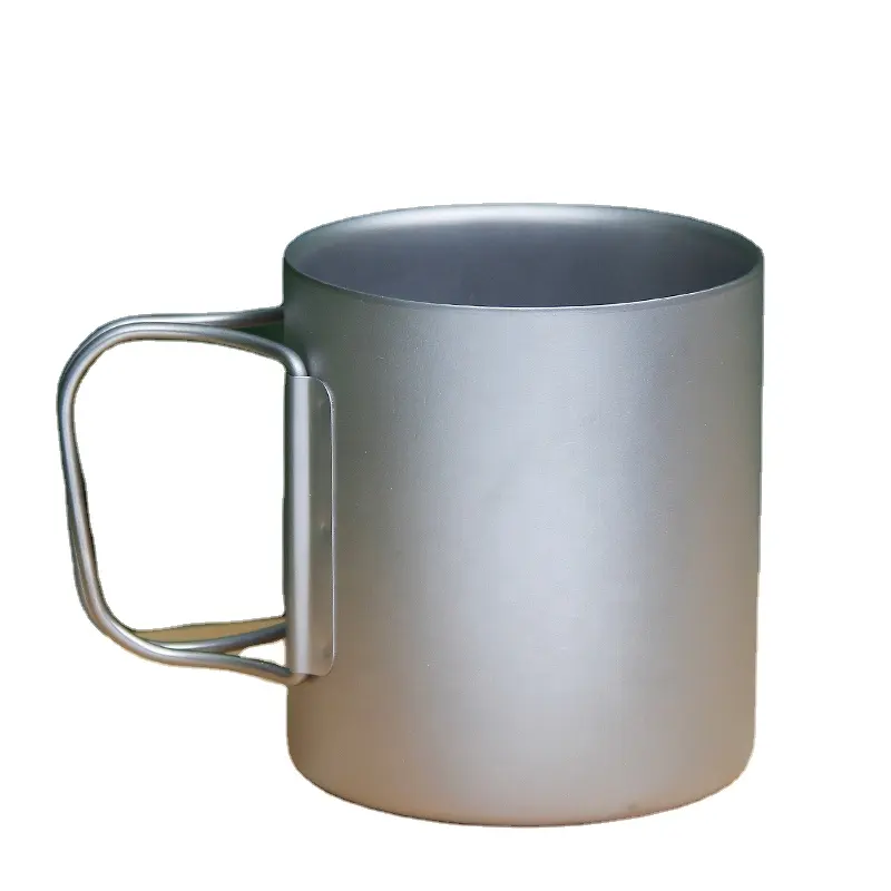 Tazza da campeggio in puro titanio da 450ml a doppio strato con manico per vino, caffè, tè, campeggio all'aperto, tazza da Picnic