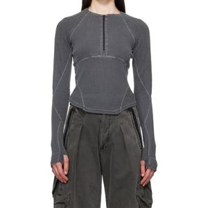 Camiseta de Manga Larga de Color Sólido, Tejido Waffle Elástico, Costuras Overlock, Orificios para Pulgares, Cuello Redondo Informal, Camisetas para Mujer, Nuevos Estilos - Product Image 3