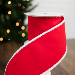 Bán Buôn 6.3Cm 10y Trắng Lông Cạnh Màu Đỏ Hải Quân Màu Xanh Nhung Giáng Sinh Ribbon Cho Giáng Sinh Trang Trí - Product Image 3