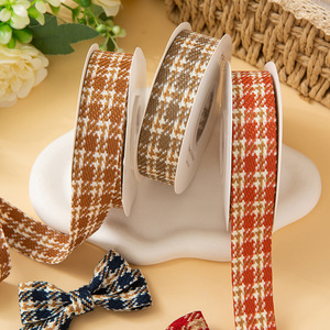 Cinta de Lino de 2.5cm x 50 Yardas con Diseño de Pata de Gallo Bicolor para Manualidades, Decoración de Flores para el Cabello, Ramos, Sombreros y Zapatos - Product Image 2