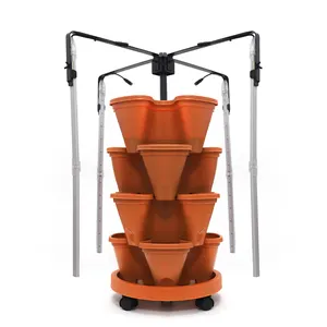 Macetas de cultivo de plástico apilables, maceta de cocina Vertical de 4 niveles, Kit de torre de flores de jardinería con luz para vegetales