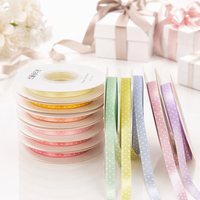 Bobine de ruban en polyester à pois de 12 cm pour cadeaux, nœuds pour cheveux, satin imprimé personnalisé, durable, écologique, pour anniversaire - Vente en gros