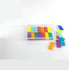 Factory Custom High Quality Double 6 28pcs Acrylic Dominoes 7 Colors Acrylic Domino Game Sets