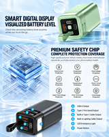 Batterie externe portable HYTO Factory 14000mAh, chargeur rapide PD 22.5W, câbles doubles intégrés, 4 sorties, écran LED pour iPhone et Android