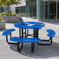 Table de pique-nique commerciale moderne en treillis métallique avec bancs intégrés, pliable, robuste, en métal, pour extérieur, parc, école, camping