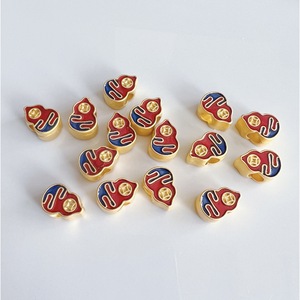 Chinese Style Gourd Spacer Beads Alloy Oil Drip <b>Red</b> Blue Auspicious Pattern For <b>Bracelet</b> Making Irregular Shape Large Hole - Product Image 1