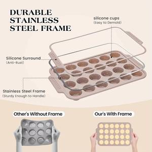 MUYULINS Factory Beige 24-Cup LFGB Non-Stick BPA Free Metal Reinforced Frame <b>Silicone</b> Mini Cake Pan Muffin <b>Tray</b> <b>Baking</b> Mold - Product Image 2