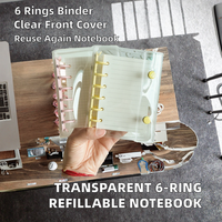 Reliure à feuilles mobiles transparente en PVC à 6 anneaux rechargeable avec bouton-pression, 45 feuilles, couverture de journal à feuilles mobiles