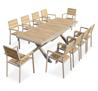Meubles de jardin modernes pour 10 personnes, en aluminium, avec panneaux en plastique imitation bois, table réglable, confortable