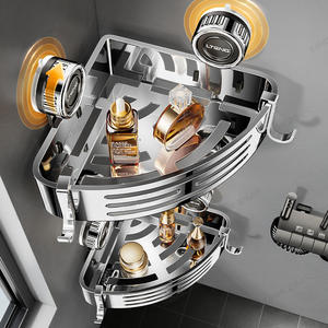 Étagère d'angle à ventouse en acier inoxydable 304 Liteng, double couche, organiseur de rangement pour salle de bain avec crochets pour articles de toilette - Product Image 2