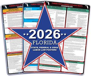 Affiches de la loi du <span class=keywords><strong>travail</strong></span> de la Floride 2026 – Avis de conformité aux normes étatiques, fédérales et OSHA, papier synthétique imperméable et indéchirable, expédiées à plat - Product Image 1