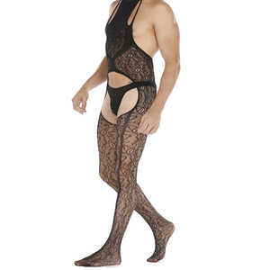 Men Sexy <b>Fishnet</b> Bodysuit Black Crotchless Spandex Nylon Mid Rise One Piece Underwear For Men - Product Image 5