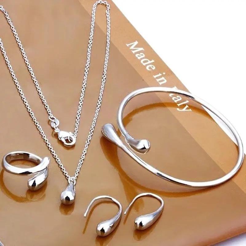 Christmas Gift Fashion Silver Drop Jewelry Twisted Rings And Bangle Gold Plated Four Piece Jewelry Sets