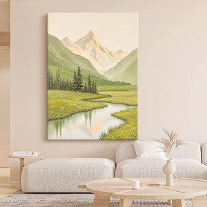 Hand Painted Oil Painting Landscape Mountain River Scene Modern Minimalist Living Room <b>Wall</b> Art No <b>Frame</b> 100% Handmade - Product Image 1