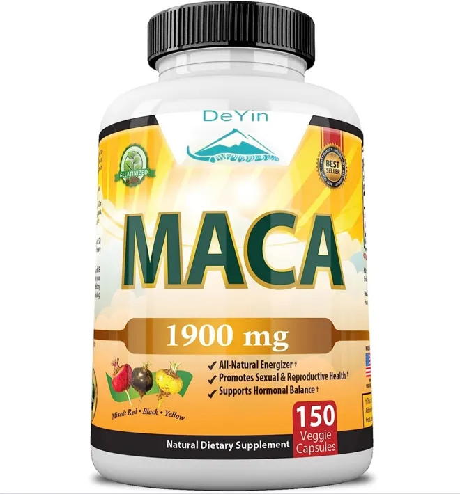 Biologische Zwarte Macawortel Zwart, Rood, Geel 1900 Mg Per Portie-150 Veganistische Capsules Macawortel Gegelatiniseerd 100% Pure Non-Gmo