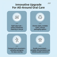 Kit de soins bucco-dentaires orthodontiques 8 pièces avec guide pour fil dentaire, ensemble d'outils de nettoyage pour appareils dentaires, kit dentaire réutilisable pour la maison