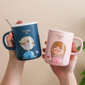 Tazas de <span class=keywords><strong>Café</strong></span> de Cerámica con Dibujos Animados de Niños y Niñas, Taza de Porcelana con Tapa y Cuchara para Regalos de Pareja - Product Image 5
