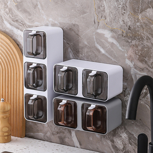 Kitchen Accessories 2/3 /4 Pack <strong>Plastic</strong> Spice Jar Sugar Bowl Salt Cellar Container Dustproof Wall-Mounted Seasoning Jar - Product Image 1