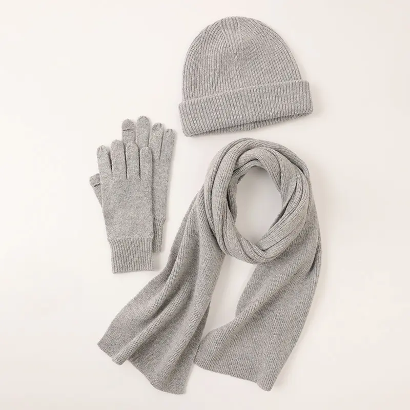 卸売冬ピース/セットスカーフ + ニット帽 + 手袋ユニセックスウールニットビーニー帽子スカーフ手袋セット