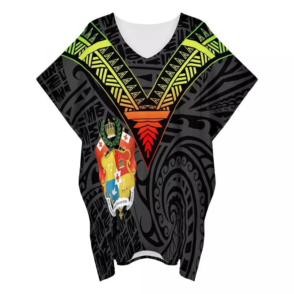 Hoge Kwaliteit Zwart Tonga Poncho Dames Lange Tops Polynesische Tribal Design Aangepast Op Vraag Gloednieuwe 100% Polyester