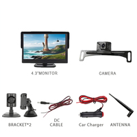 Moniteur de voiture numérique sans fil de 4,3 pouces avec deux supports de montage + kit caméra de recul - AHD, compatible universellement avec les voitures, les camions, les fourgonnettes