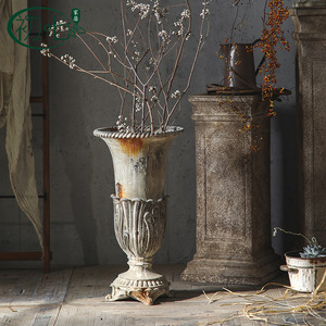 แจกันตั้งพื้นสไตล์วาบิซาบิ รูปทรงแอมโฟรา ทำจากแมกนีเซียมออกไซด์ พื้นผิวแบบดิสเทรส สำหรับจัดดอกไม้ ตกแต่งบ้าน - Product Image 2