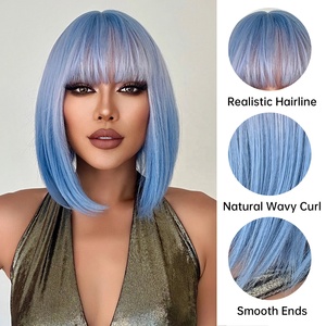 Stock di fabbrica Short Blue Ombre <span class=keywords><strong>capelli</strong></span> sintetici lisci con frangia corta Bob Cosplay parrucca per donne quotidianamente resistenti al calore - Product Image 5