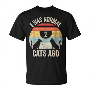 Camiseta vintage con diseño de gatos I Was Normal 2 Cats Ago, color negro, unisex, talla para adultos S M L XL XXL - Product Image 2