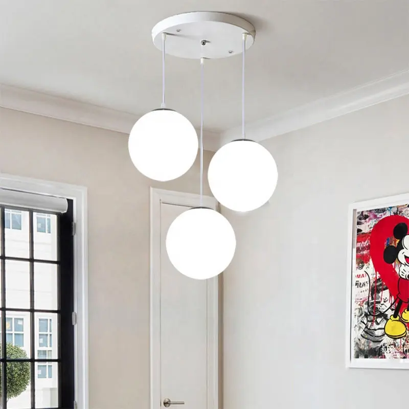Creatieve Witte Glazen Bal Hanglamp E27 Plafond Hanglamp Voor Huis Woonkamer Eetkamer Restaurant Kroonluchter Verlichting
