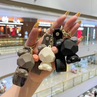 Porte-clés créatif en silicone en forme de petit ours, pendentif pour clés de voiture ou de couple, décoration de sac à dos, anneau porte-clés en plastique