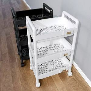 Black Plastic Rolling Utility Cart with Handle Multi-Functional <b>Trolley</b> for Office Living Room <b>Salon</b> Movable Storage Organizer - Product Image 2
