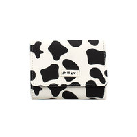 Dompet pendek kulit PU untuk wanita, dompet pendek motif sapi lucu, kulit PU, dompet koin anak perempuan, wadah kartu lipat tiga tipe jepret
