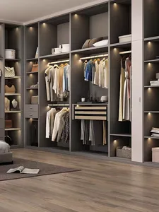 2024 NỘI THẤT PHÒNG NGỦ Modular gỗ tùy chỉnh thiết kế hiện đại đi bộ trong tủ quần áo tủ quần áo
