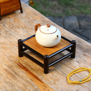 Estante de Almacenamiento para Juego de Té Retro de Bambú, Base de Exhibición con Tapete de Bambú - Product Image 3