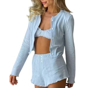 2024 European American Russian <b>Women's</b> Winter Jacquard Knitted Breathable Sleepwear Long-Sleeved Tie-Waist Cardigan Camisole - Product Image 6