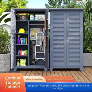 Armoire de rangement extérieure en métal pour jardin, casier utilitaire avec porte à lattes, organisateur pour outils de nettoyage et fournitures de jardin - Product Image 6