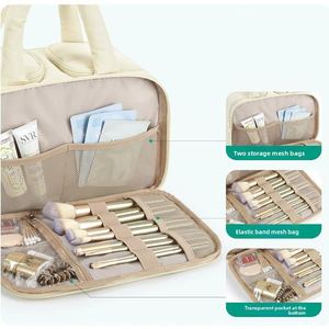 Trousse de Maquillage Portable Multicouche en Polyester avec Fermeture Éclair, Sac de Voyage Imperméable pour Articles de Toilette avec Grand Espace de Rangement - Product Image 2