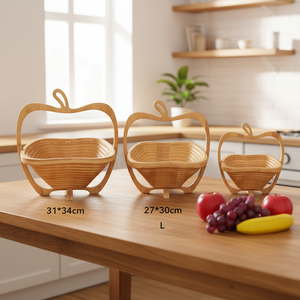 <strong>Foldable</strong> Fruit Bowl <strong>Basket</strong> and Bamboo Cutting Board Multifunctional Bamboo Fruit Storage <strong>Basket</strong> - Product Image 1