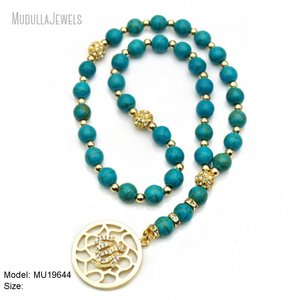 MU19645 azul real turquesa Misbah Hadhrat <span class=keywords><strong>Zahra</strong></span> islámico 33 cuentas de oración oro musulmán Alá Tasbeeh Tasbih chapado en oro religioso - Product Image 5