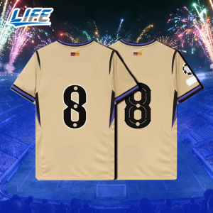 Camiseta de Fútbol Personalizada Edición Blanca 2526 del Estadio Camp Nou de Barcelona, Versión Jugador Visitante, Número 8 - Product Image 1