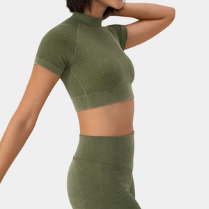 Custom Women'S Ribbed Knit Mock Neck manica corta ritagliata estate vendita calda <span class=keywords><strong>Crop</strong></span> <span class=keywords><strong>Top</strong></span> donna Custom manica corta <span class=keywords><strong>Crop</strong></span> <span class=keywords><strong>Top</strong></span> palestra - Product Image 5