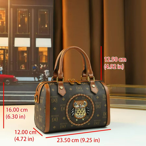 กระเป๋าถือแฟชั่นสไตล์เรโทรลายพิมพ์ตัวอักษรรูปนกฮูกประดับหมุดสำหรับผู้หญิง - Product Image 2