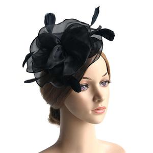 Venta al por mayor moda ligera lujo Organza flor Retro velo etéreo estético artístico pluma malla tocado Festival sombrero - Product Image 4