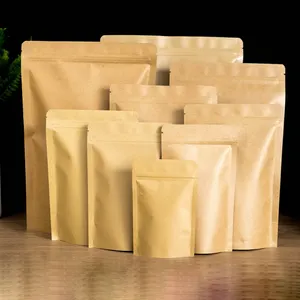 Vente en gros de sachets de thé en papier kraft auto-scellants plaqués aluminium, matériau épaissi, noix, épices, haricots, sacs de rangement scellés