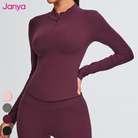 Janya ملابس لياقة بدنية نسائية ملابس رياضية منزلية شتوية بأكمام طويلة قميص رياضي بنصف سحاب للتدريب في الهواء الطلق