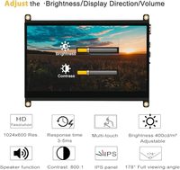 Monitor Táctil de 7 Pulgadas para Raspberry Pi, Pantalla LCD con Resolución de 1024x600, Panel IPS, Brillo de 300cd/m, Tiempo de Respuesta de 5ms